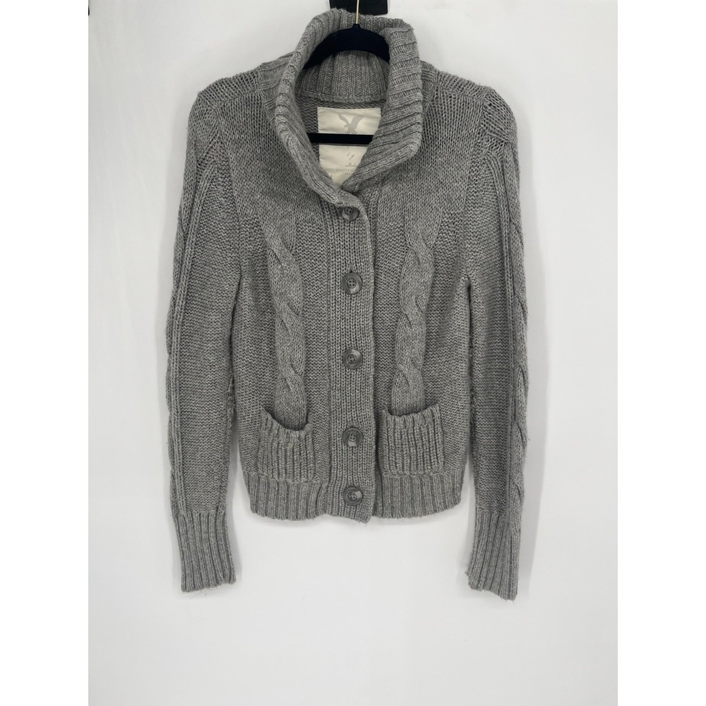 American Eagle Womens Large Gray Knit  Button Cardigan Sweater